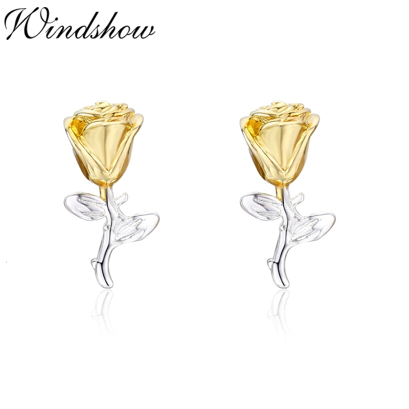 Милые 925 пробы Серьги-гвоздики в виде лепестков розы, серебристого и золотого цветов для женщин и девочек, детские ювелирные изделия в виде букле D Oreille Kolczyki Aros