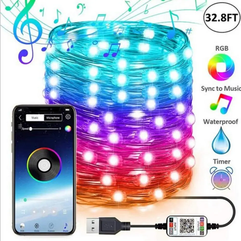 

LED Christmas Tree Decoration Lights String USB Power Smart Bluetooth Wireless Connection RGB Remote Control Lights String