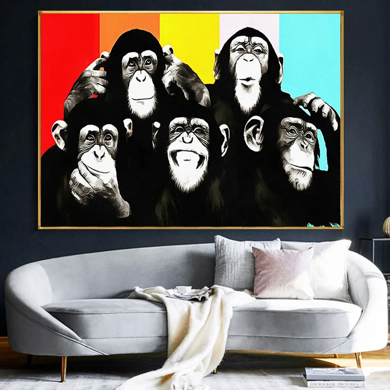 Красочные животные обезьяна Энди Warhol скандинавский плакат художественный принт