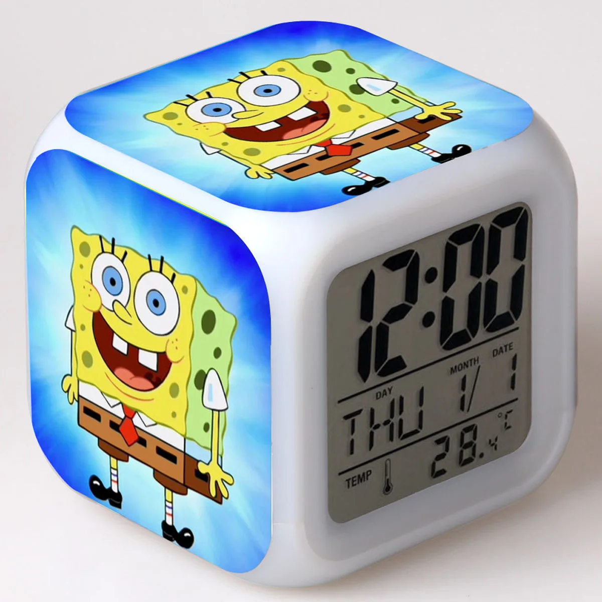 20 SpongeBob квадраты цифровой светодиодный детский будильник с 7 цветов изменить милый мультфильм 3D украшение спальня светодиодный настольные часы - Цвет: 20