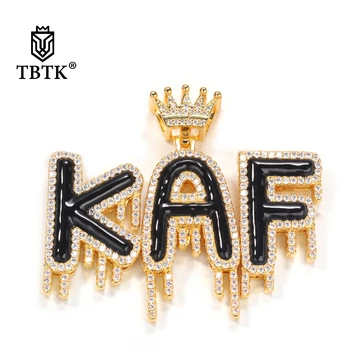 

TBTK Custom Letters Necklaces Pendants Crown Water Drip Oil Bubbles Initial Letter Cubic Zirconia Jewelry 2020 New Style Trend