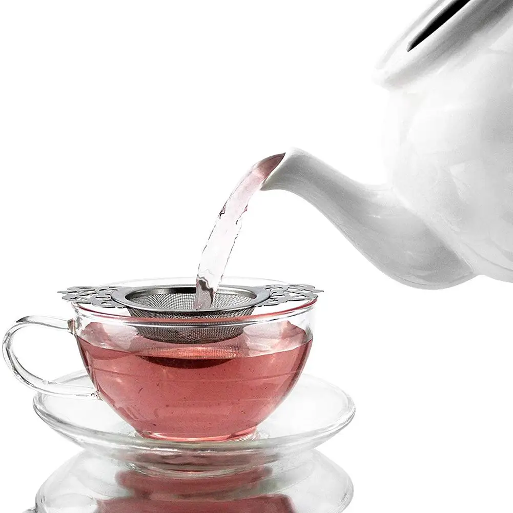 Ситечко для чая из нержавеющей стали с миской для капель легко чистится в виде листьев традиционный подвесной травяной двойной ушной фильтр для заварки