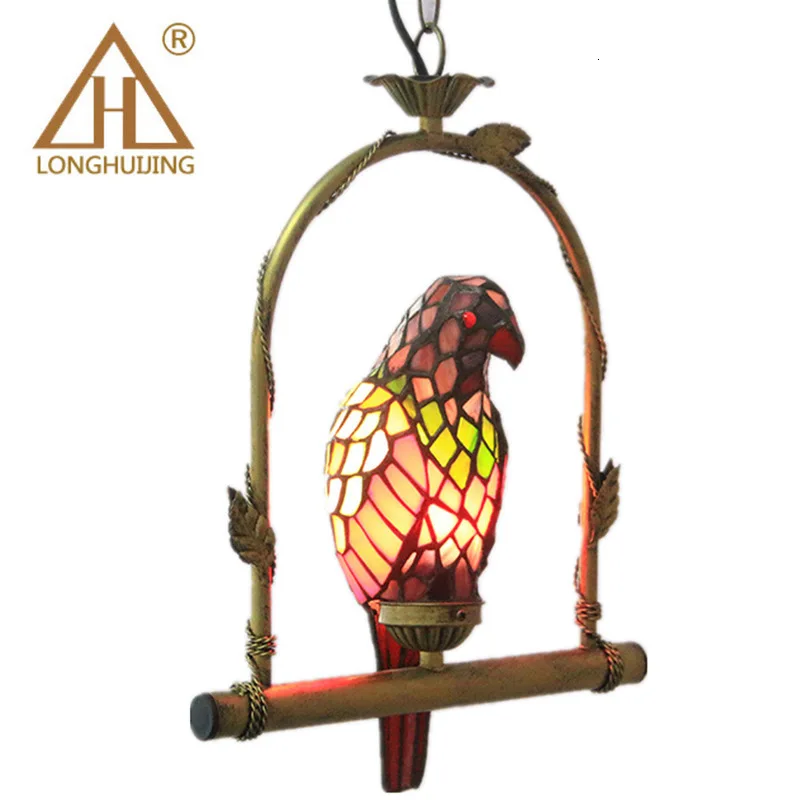 

Stained Glass Parrot Light Antique Art Glass Bird Pendant Lamp Living Room Glass Shade Light Fixture LED Pendant Lights