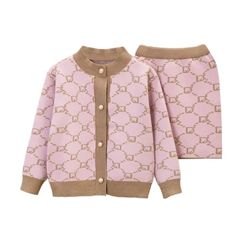 

New Girls Boutique Outfits Kids Clothes Girls Sets Knitting Cardigan Coat+Wool Skirts 2 Pcs Sets Fashion High-grade Teen Clothes