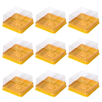 

50pcs Plastic Square Moon Cake Boxes Egg-Yolk Puff Container Golden Packing Box (Large)