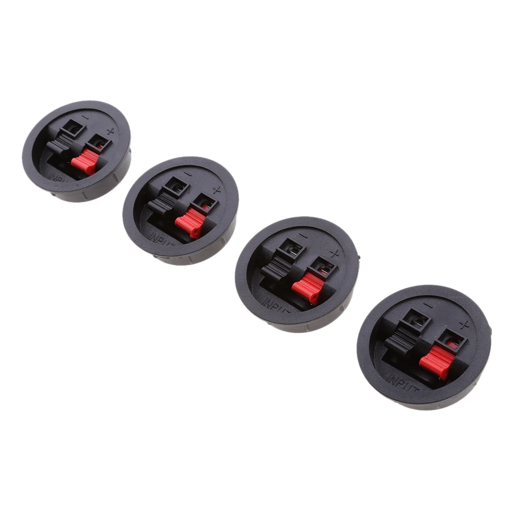 4 Pcs Round Shape Red Black Spring Clip Audio Speaker Amplifier Terminals