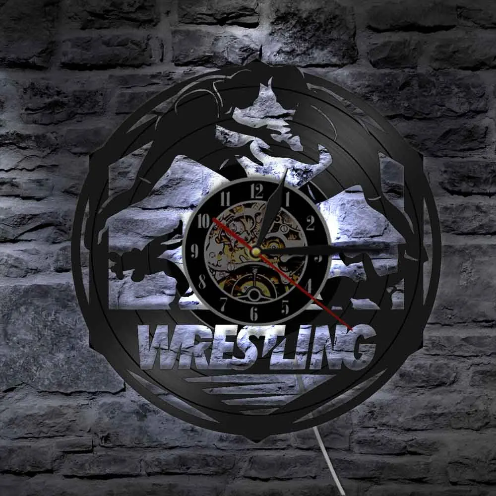 Wrestling Combat Sport Vinyl Record Wall Clock Modern Design Art Handmade Time Clock Freestyle Fight 3D Wall Watch Fighter Gift