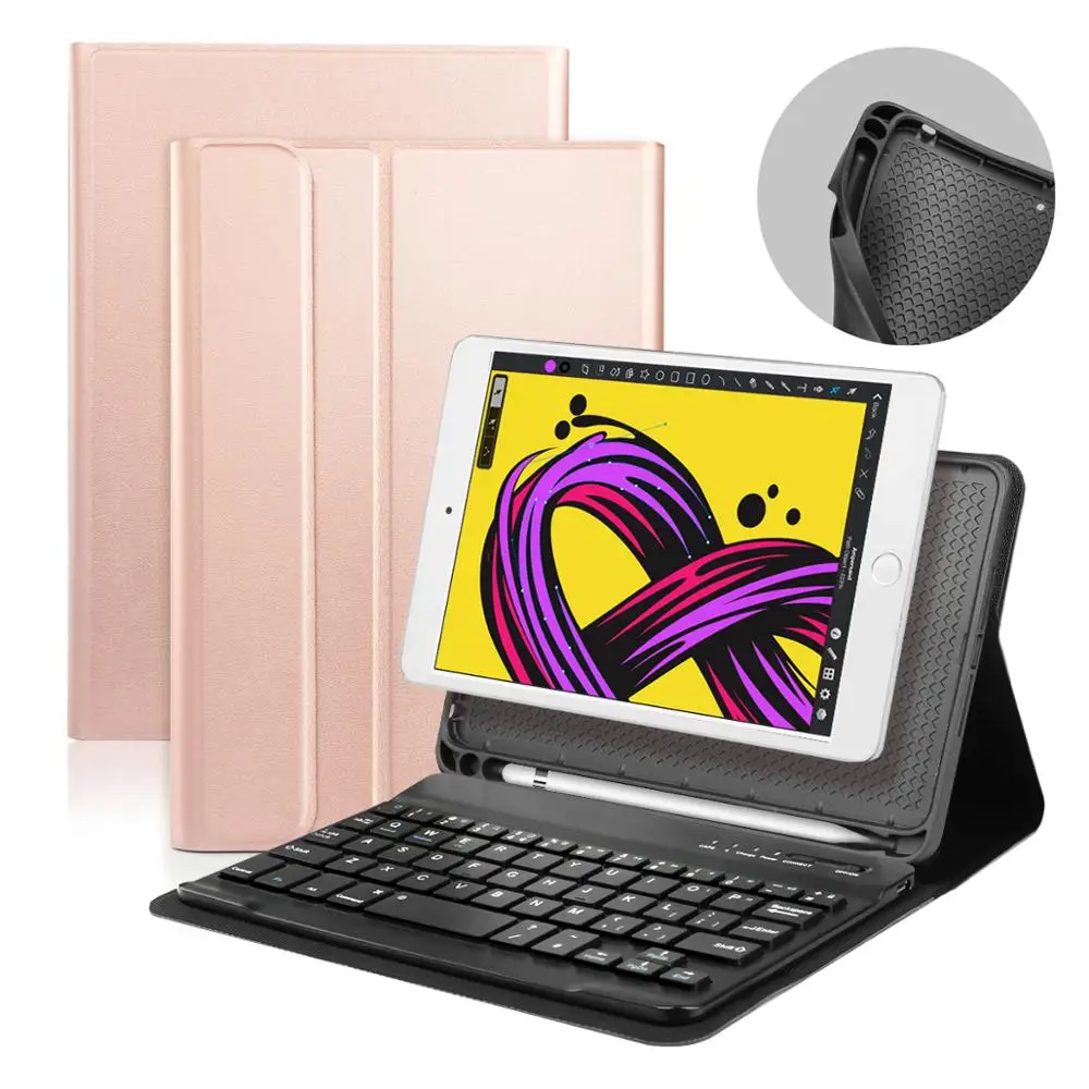 Anti-Slip iPad Case For iPad mini 4 mini 5 with Keyboard Pencil Holder Cover for A1538 A1550 A1538 A2133 A2124 A2126 A2125