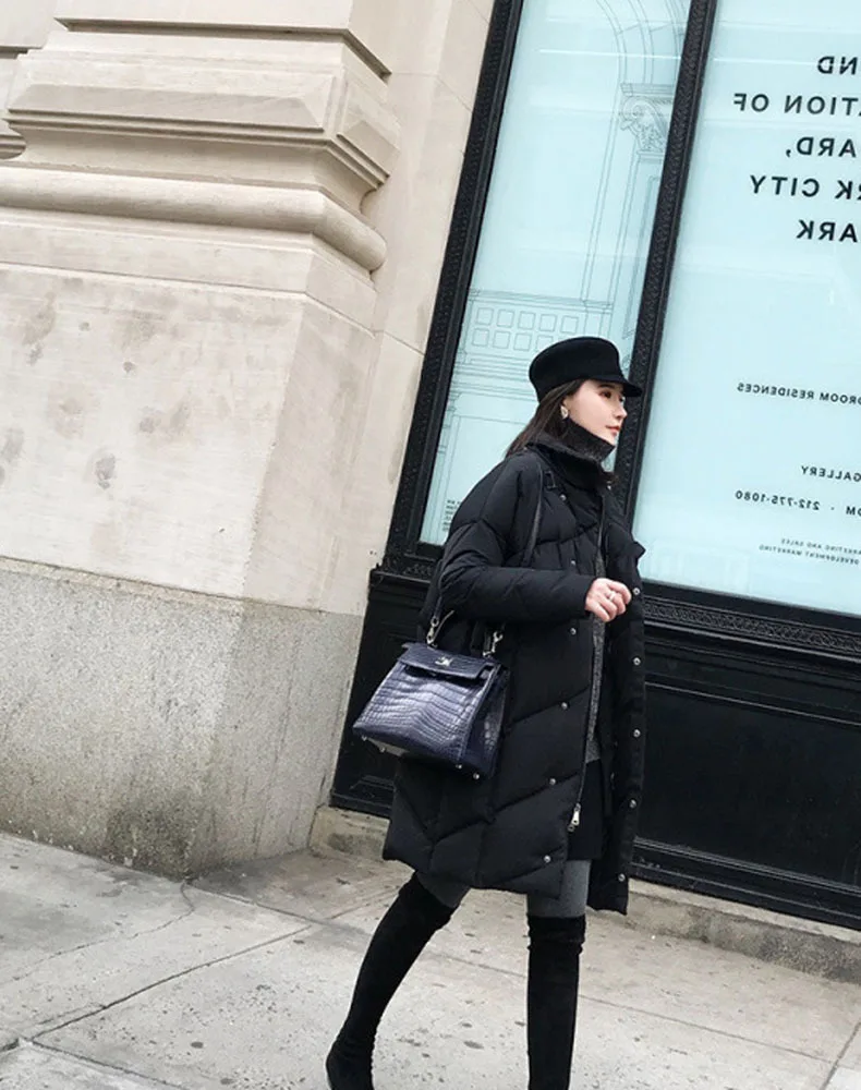 new style winter down jacket over knee medium and long style loose women coat white fox wool collar fashion lady clothes