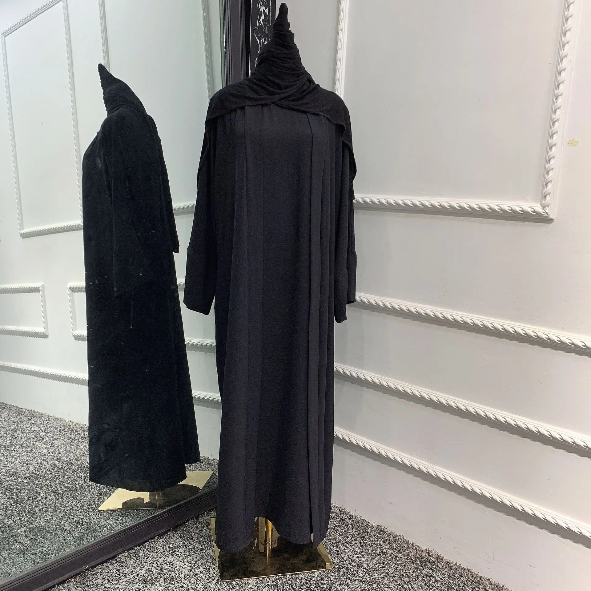 Ramadan Eid Djellaba Suits Abaya Dubai Two pieces Muslim Sets Dress Abaya Dubai Turkey Muslim Islam Abayas With Belt WY604