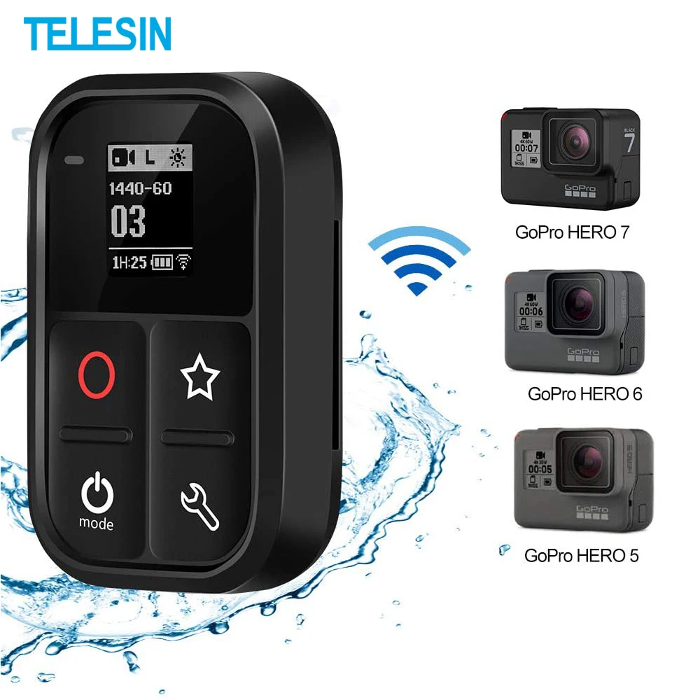 TELESIN Smart WIFI Remote Control with LCD Screen for GoPro Hero 8 7 6 5 Black Hero 4 Session 4/5 Waterproof Camera Accessories