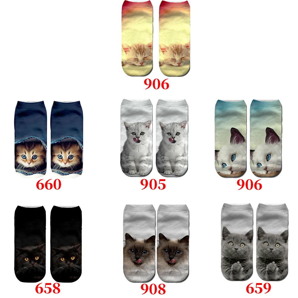 Милые эластичные носки унисекс для взрослых с рисунком кота; нескользящие носки с 3D рисунком