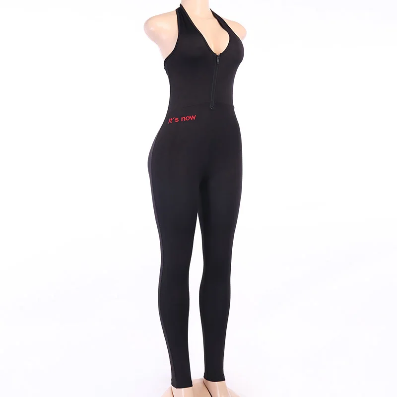 Bomblook Sleeveless Slim Letter Embroidery Zipper High Waist Sporty Jumpsuit 2020 Summer Street Halter Top Trousers Jumpsuit