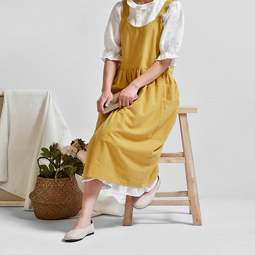 1PC Kitchen Cooking Vintage Apron Women Cotton Linen Bib Apron Dress Cafe Kitchen Cooking Florist Vintage Apron