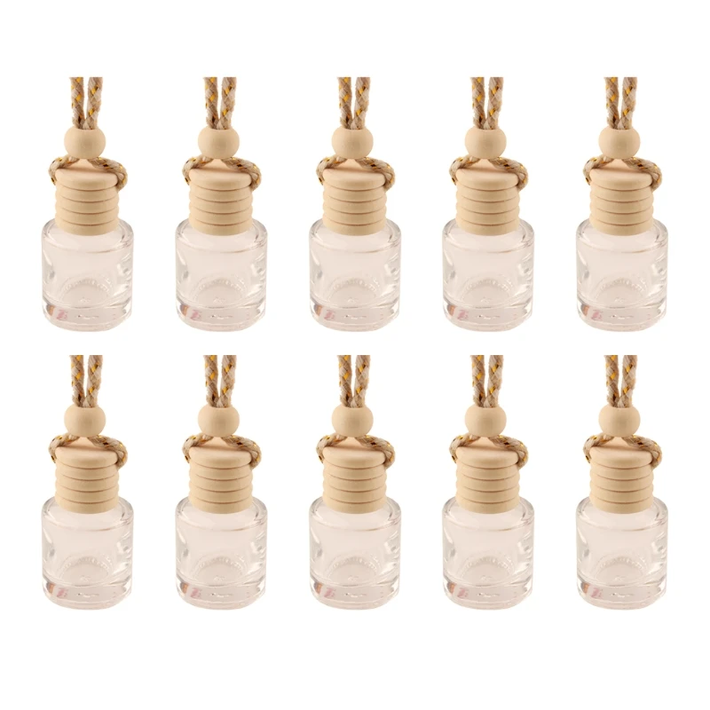 10Pcs Car Hanging Glass Bottle Empty Perfume Aromatherapy Dispenser Refillable Essential Oils Diffuser Air Fresher Pendant X7XD