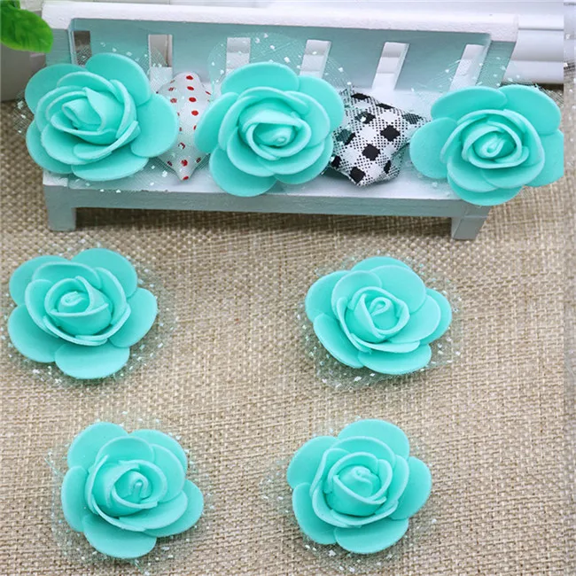tiffany blue 50 шт./лот искусственная Цветочная головка собственными руками Сделай Сам Свадебная вечеринка дома кружевное платье без рукавов с декоративной из вспененного полиэтилена, букет, венок аксессуары - Цвет: tiffany blue