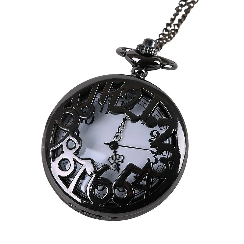 

Quartz pocket watch Vintage Creative Black Carved with Big Arabic Numerals Design Fashion Pocket Watch with