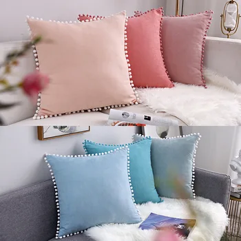 

SUCSES Pompom Fringe Cushion Cover Nordic Style Suede Super Soft Pillowcase Covers Solid Color Chair Sofa Cushion Pillow Case