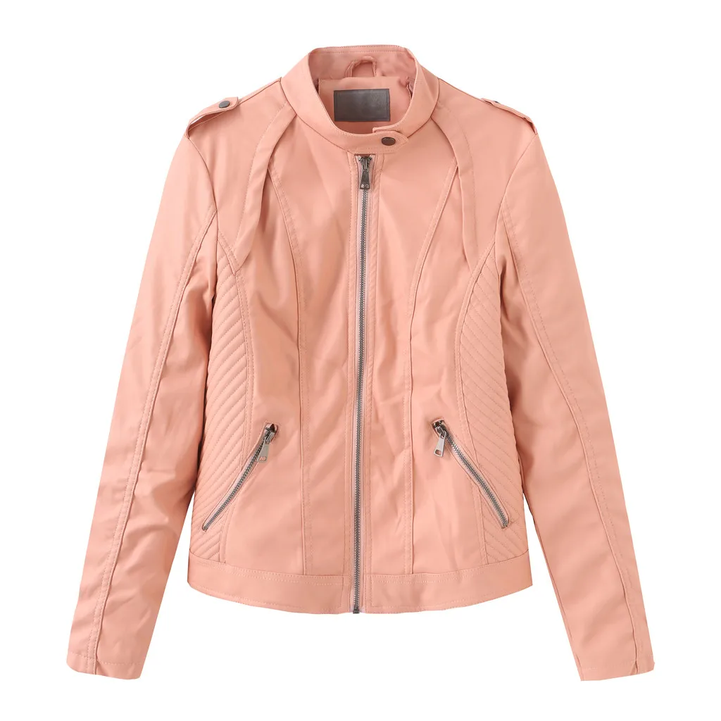 Pink Winter Warm New Loose Faux Leather Jacket Women Classic Moto Biker Jacket Autumn Lady Coat Parka Zipper Overcoat Outwear 9.26 - Цвет: Pink