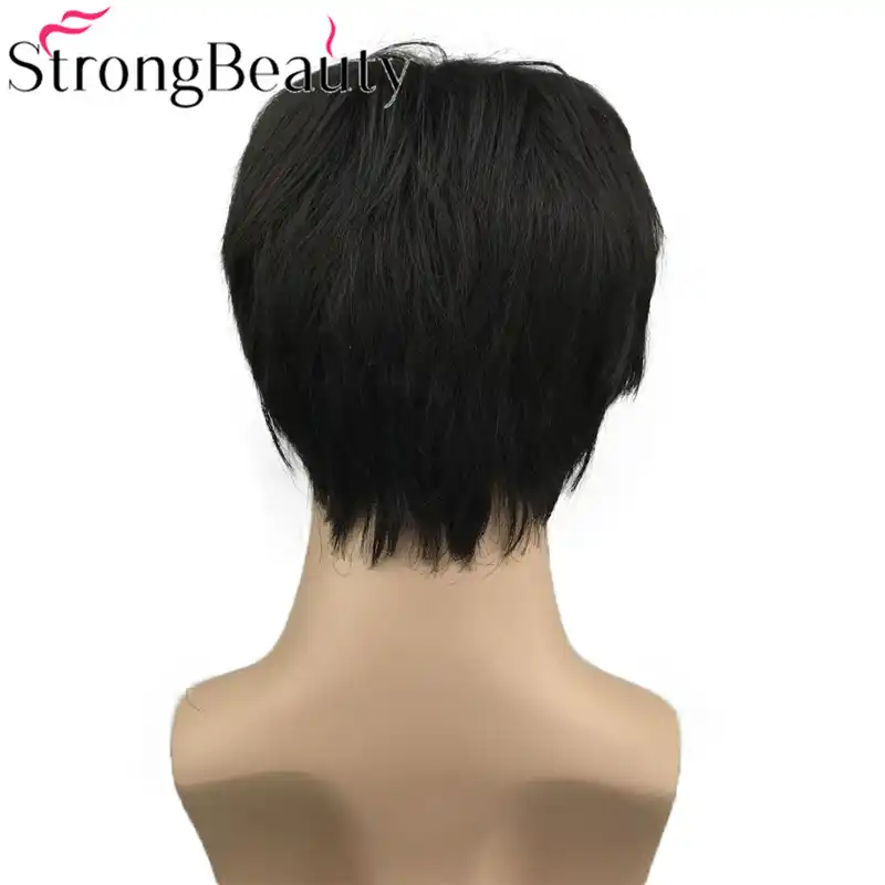 Strongbeauty Short Men Wigs Straight Hair Black Mens Wig Synthetic