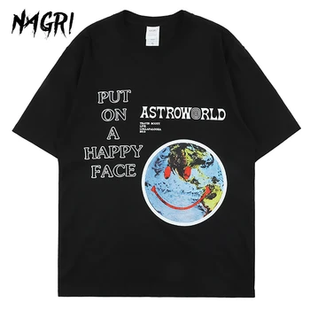 

NAGRI Travis Scott Tshirt Put On A Happy Face T Shirt Printed Design Short Sleeve Hip Hop Street Style Tee Casual Boys Girls Sum