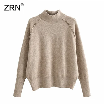 

ZRN 2020 Autumn Women Fashion Vintage Sweaters Turtleneck Bat Sleeve Loose Solid Pullover Knitted Jumper Female Chic Tops Mujer