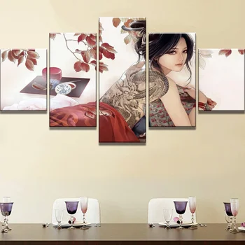 

Girl With Dragon Tattoo Decoration 5 Panel Canvas Art Paintings on Canvas Wall Art for Home Decorations Wall Home Room Decor
