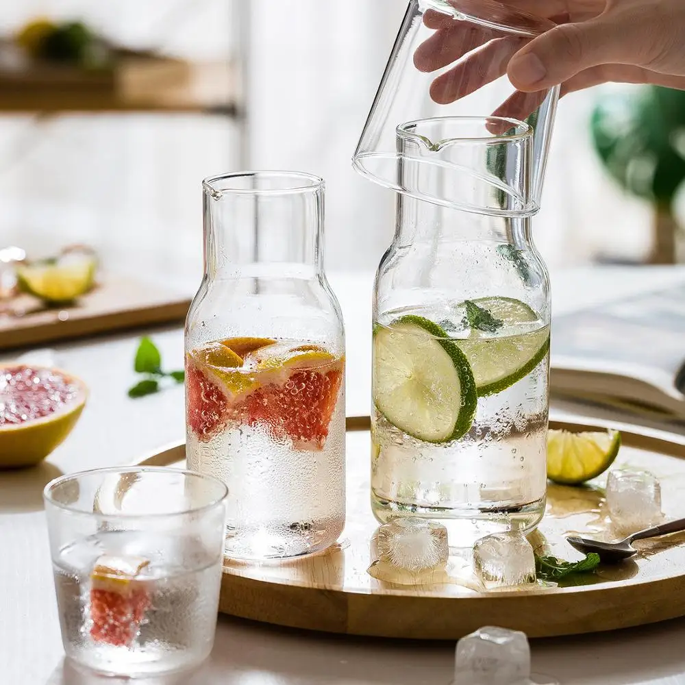 Transparent Water Carafe With Tumbler Glass Cup Sets Bedside Pitcher High Temperature Resistance Bottle Drinkware Supplies | Дом и сад