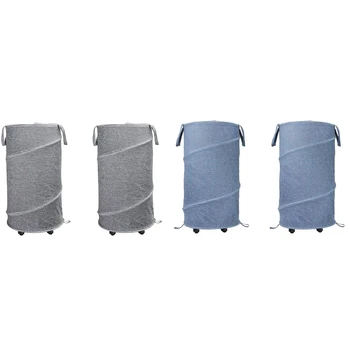 

Handy Collapsible Laundry Basket with Wheels Foldable Hamper Up Storage Container/Organizer,Woven Laundry Basket