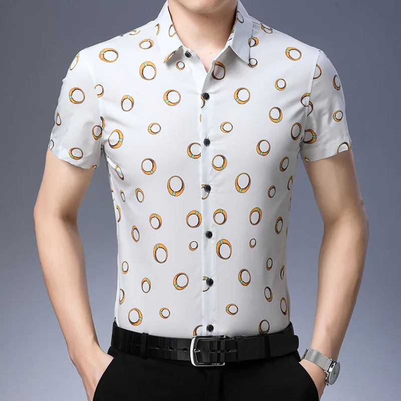 

Polka-dot Mens Clothing 2020 Plus Size Mens Shirts Summer Casual Blouses With Short Sleeves Large Size Office Dresses Hawaiian