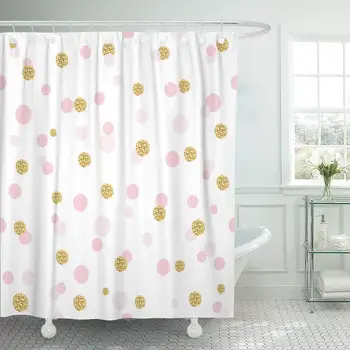 

Confetti Polka Dot Golden and Pastel Pink Colors Shower Curtain Waterproof Polyester Fabric 72 x 78 Inches with Hooks