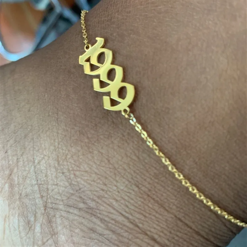 

Foot Jewelry Gold Filled Custom Old English Number Anklet Bracelet Special Dates Cavigliera Birthday Gift