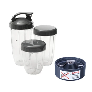 

-7 Pcs for Nutribullet Juicer Parts: 6Pcs 3 Replacement Cups + 3 Lids & 1Pcs Extraction Blade 600W Straight Blade Gasket