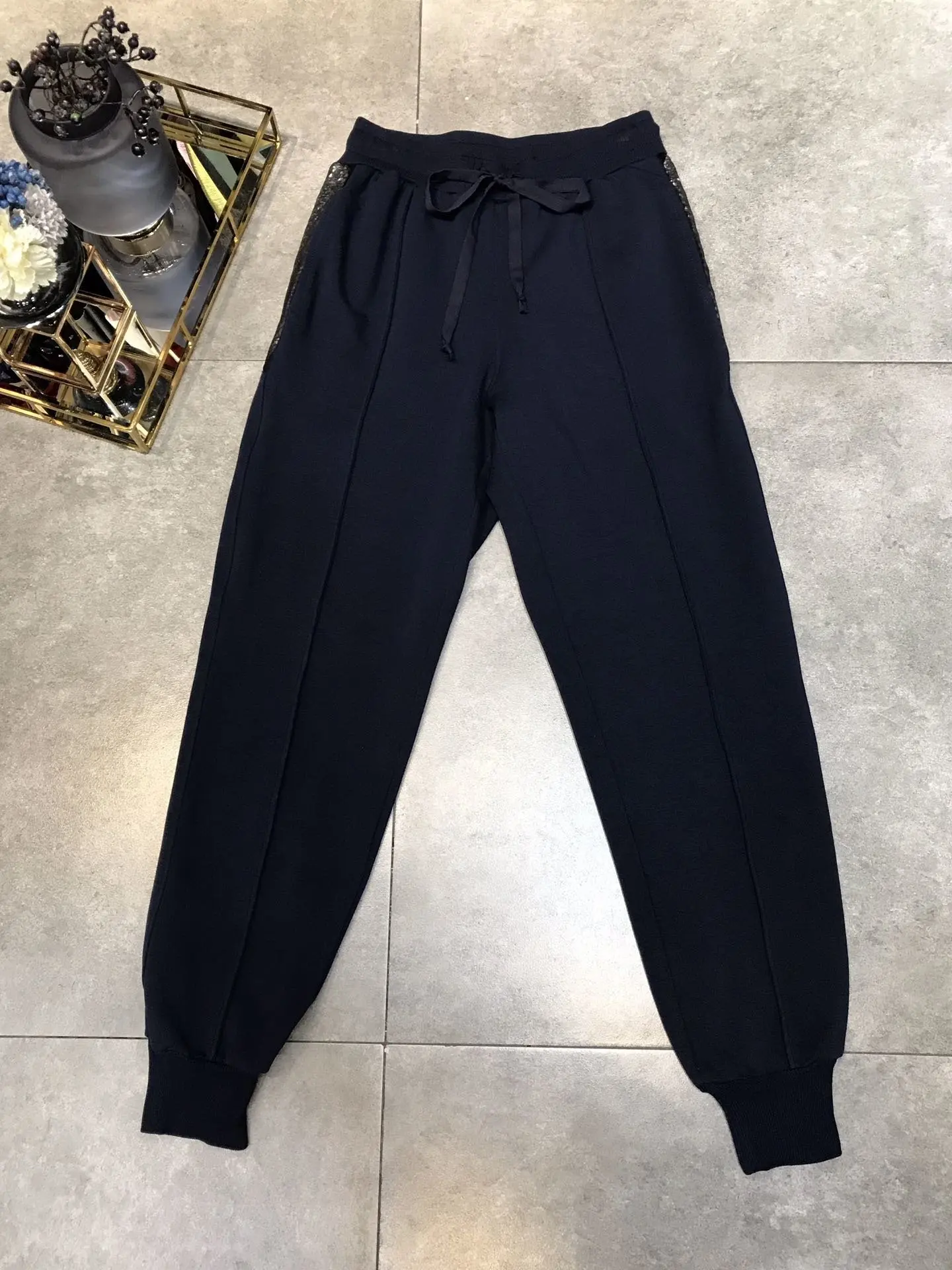 

2019 ladies fashion slim casual trousers with threaded sequined trousers 0927