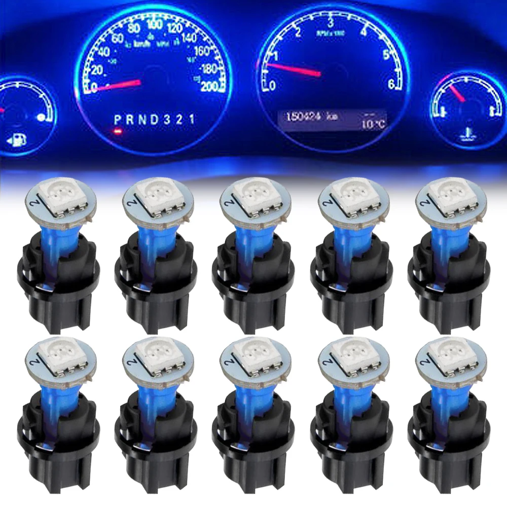 

10x Blue 74 T5 1SMD LED Car Instrument Panel Light Dash Dashboard Lamp Gauge Speed Bulbs With Twist Socket Car Interior Lights