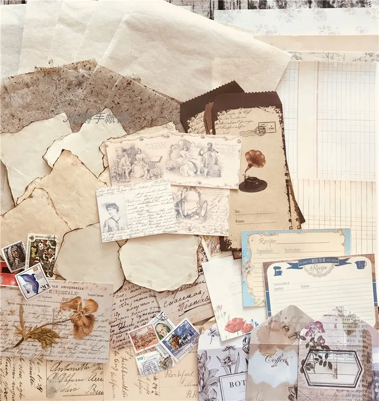 

56sheet/pack Handbook Collage Material Packing Paper European stamps Coffee Dyeing Paper Retro Background Paper A4 Envelope