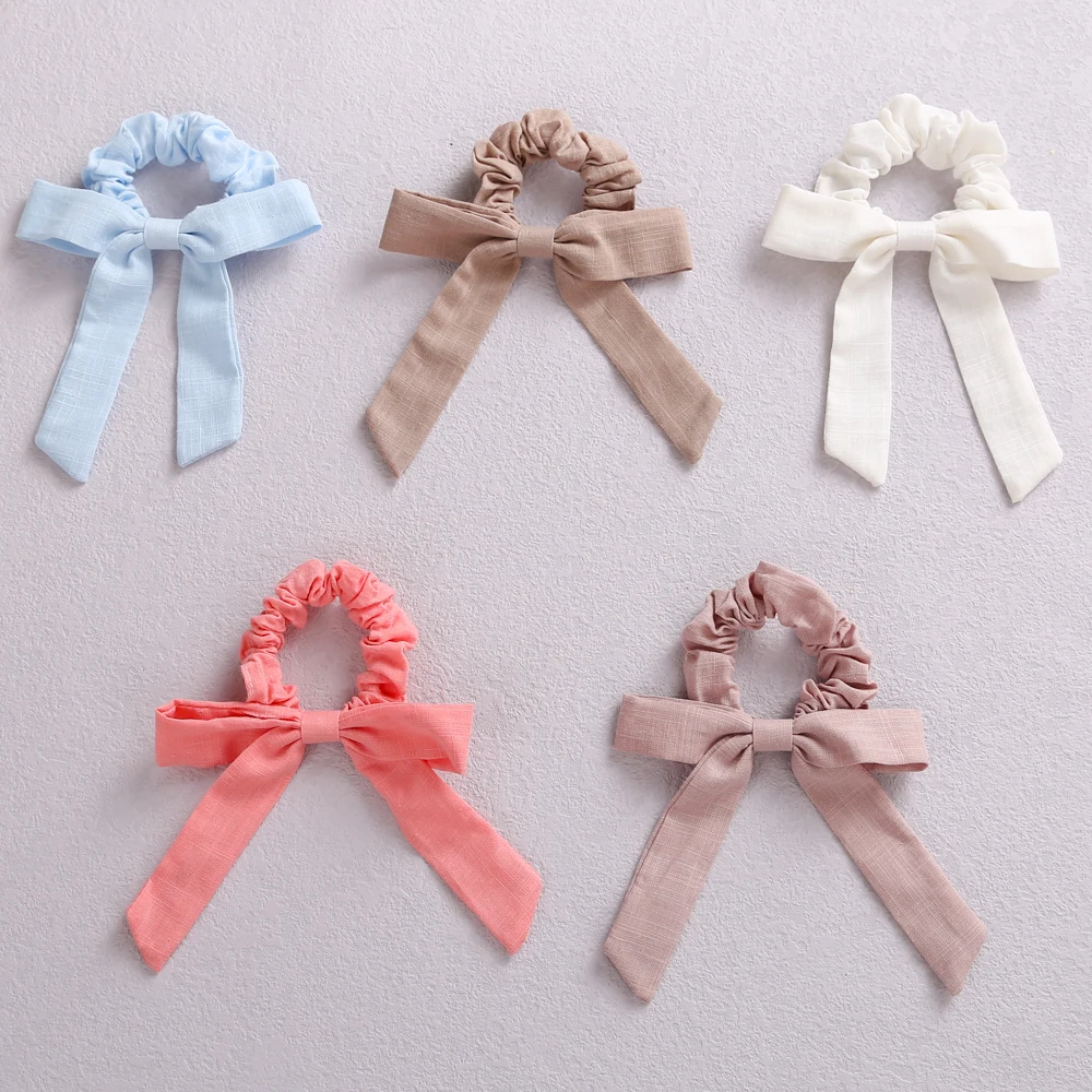 Baby Hair Accessories Big Bows Toddler Ponytail Holder Cotton Linen Children Elastic Scrunchy Infant Fashion Hair Rubber Bands Baby Accessories best of sale