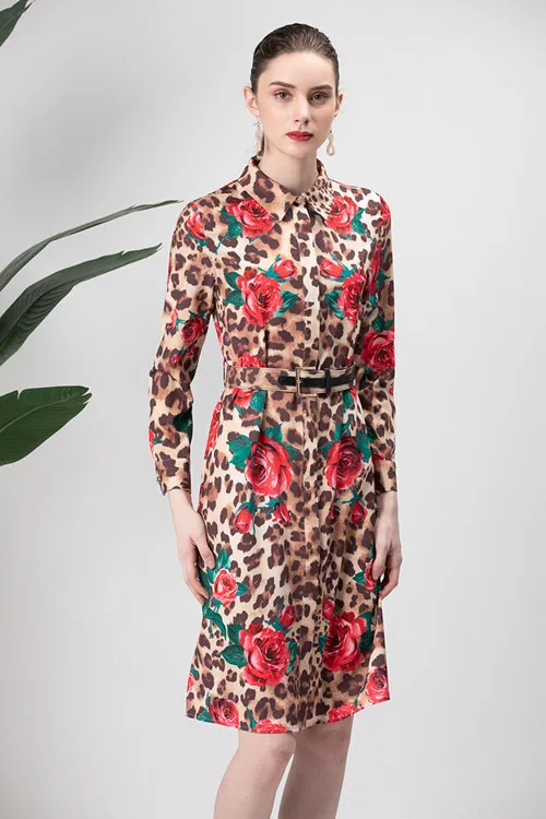 leopard Новинка, весеннее леопардовое платье, модное женское платье с поясом A048 - Цвет: leopard