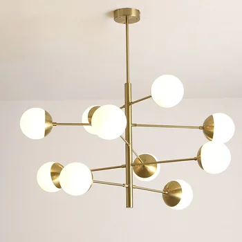 

Brass Finish 8 10 LIghts Branches Pendant Lamp Milk White Glass Shade Drop Lighting Fixture For Living Room