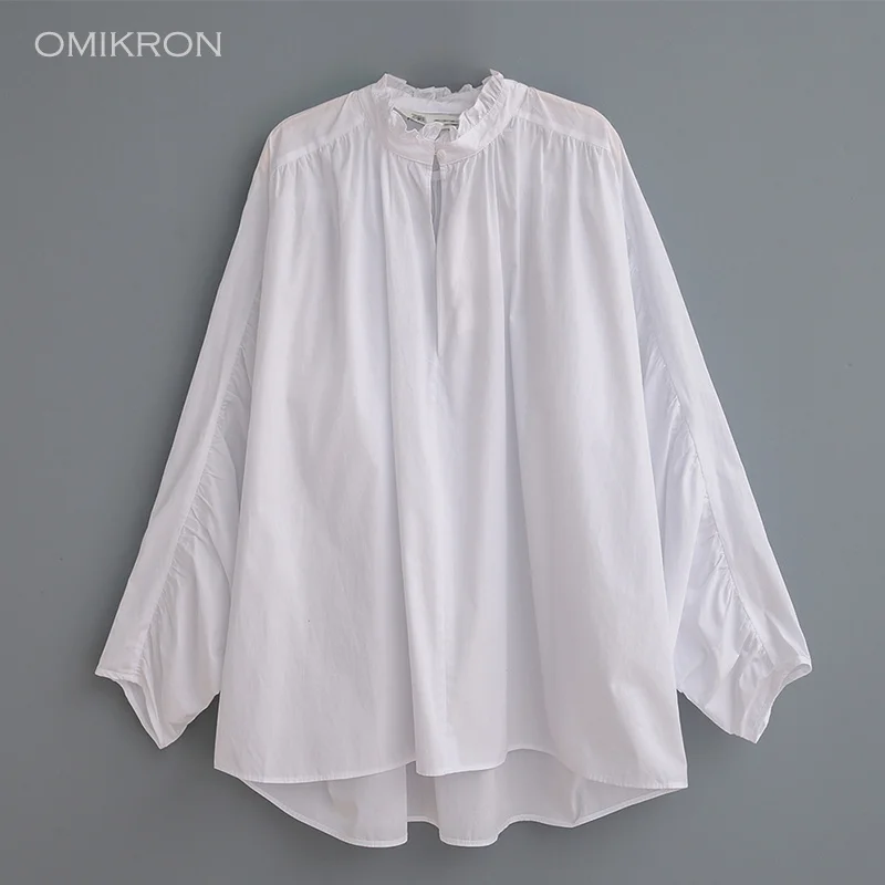 OMIKRON новые модные летние женские белые блузки с длинным рукавом рубашки офисные элегантные женские Топы Женская Повседневная Свободная одежда