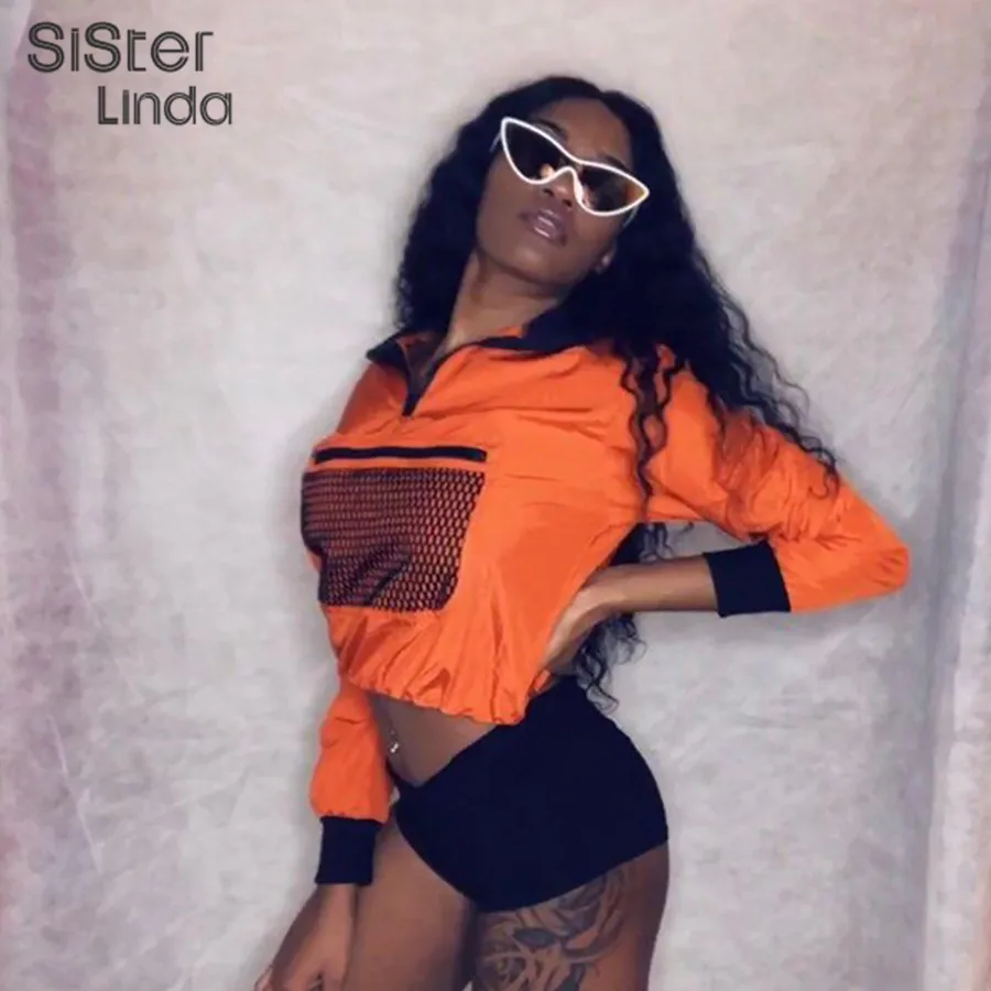 Sisterlinda осенне-зимний женский, сетчатый воротник на молнии с длинными рукавами и карманами, пуловер, пальто, модная Свободная Женская толстовка