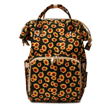 

Sunflower Printing Diaper, Canvas Big Capacity Black Sunflower Mommy Backpack In Multicolor DOM1276