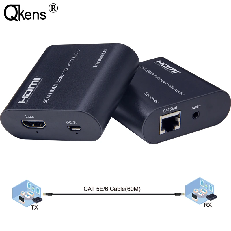 Удлинитель RJ45 4K HDMI Cat5 60 м 120 удлинитель аудио-видео преобразователь через Ethernet
