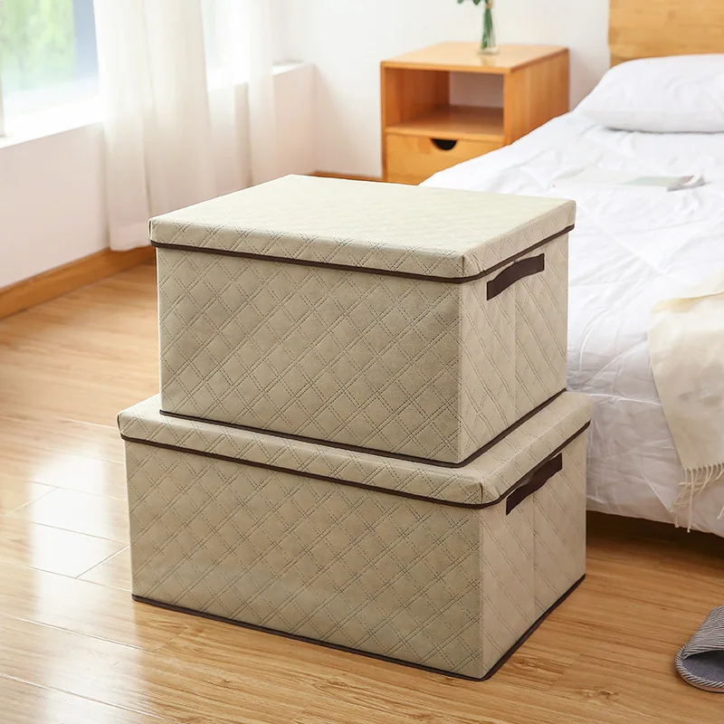 

Large-capacity Storage Box with Lid Foldable Quilt Clothes Washable Non-woven Household Multifunctional Wardrobe Organization