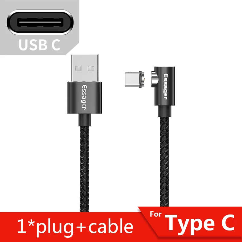 Магнитный кабель магнитная зарядка Essager Micro usb type C кабель для samsung Oneplus iPhone зарядное устройство магнит быстрый заряд кабеля USB C type-C шнур провода - Цвет: Black Type C Cable