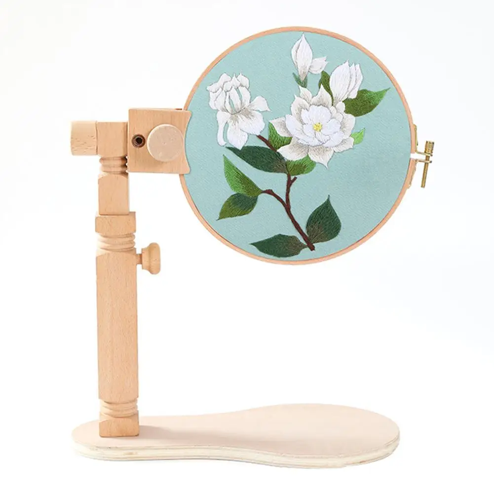 

Round Wood Embroidery Stand Hoop Cross Stitch Frame Holder Adjustable Angle Height Rotary Lap Stand DIY Hand Sewing Tools