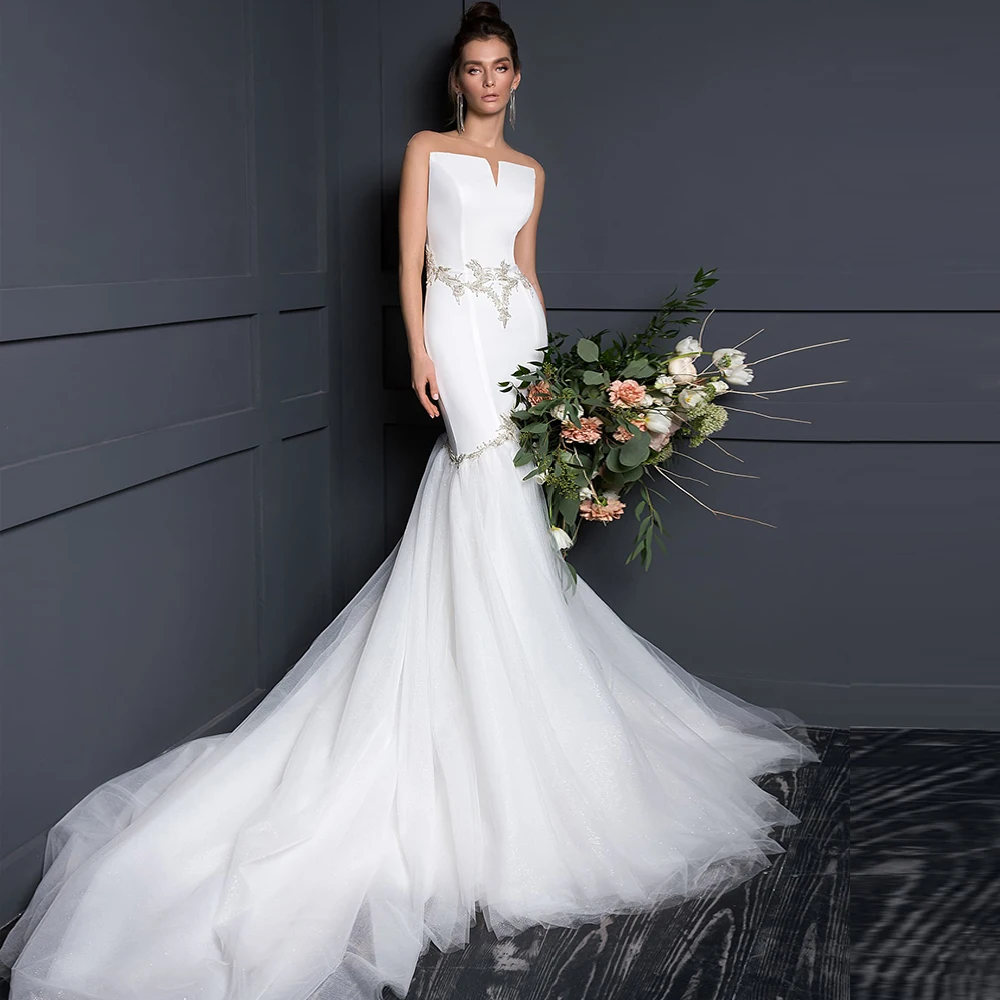 Блестящее белое свадебное платье русалки с бусинами и кристаллами Vestido De Noiva Sereia