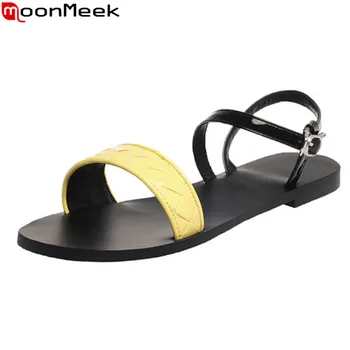

MoonMeek 2020 New arrival fashion women sandals comfortable flat heel square toe casual shoes summer mixed colors shoes