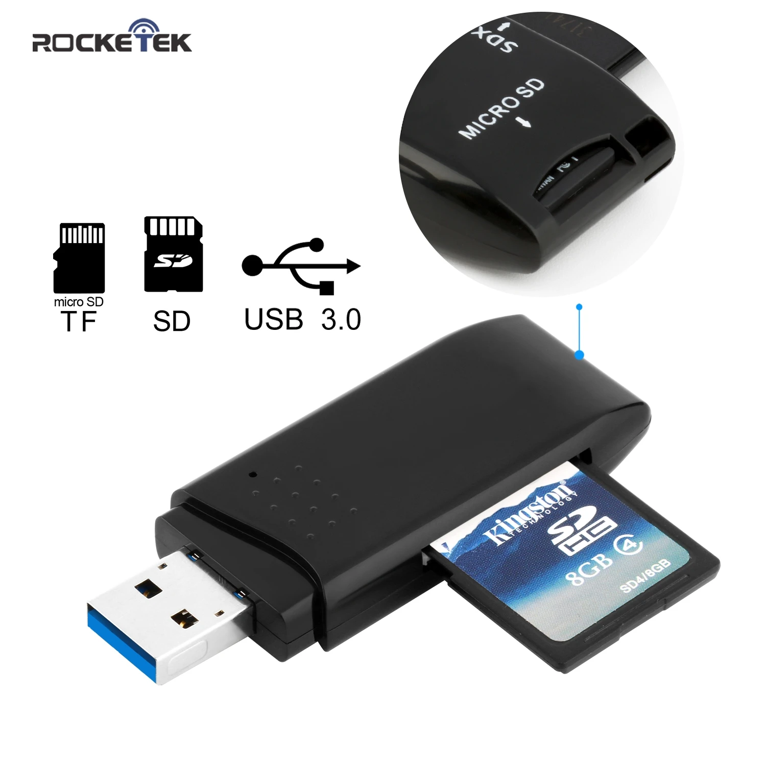 Rocketek Высокое качество usb 3 0 мульти 2 в 1 устройство для чтения карт памяти Адаптер