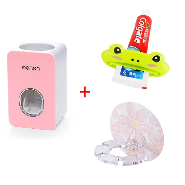 Автоматический диспенсер для зубной пасты пыленепроницаемый держатель для зубной пасты и для зубной щетки соковыжималки зубная настенная Подставка Набор аксессуаров для ванной комнаты - Цвет: LRJYGQ-Pink-set